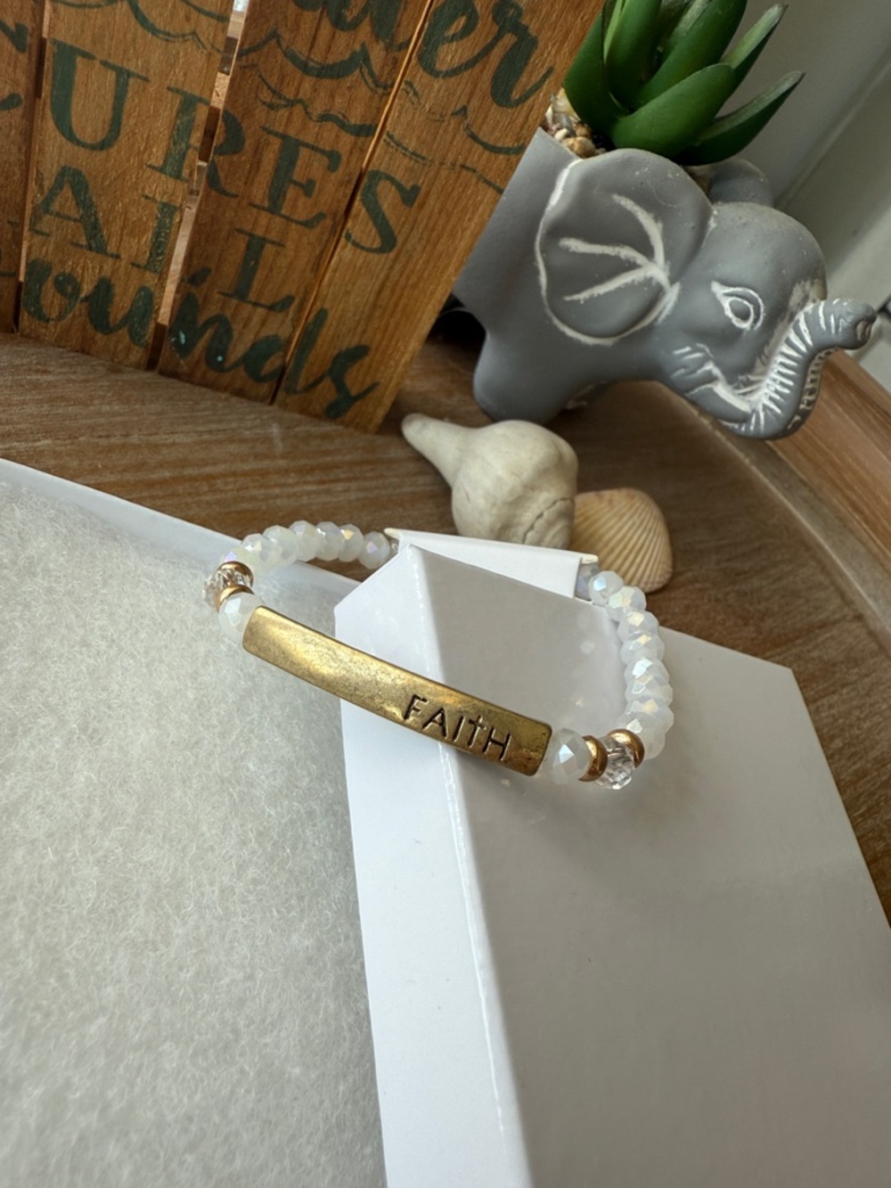 FAITH Beaded Stretch Bracelet with Gold Bar - Picture 5 of 8